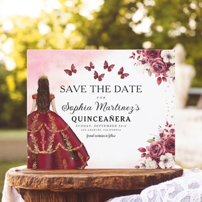 Budget Burgundy Save the Date Birthday Quinceanera Flyer (Creator Uploaded)