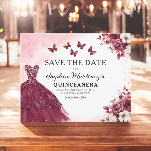 Budget Burgundy Save the Date Birthday Quinceanera Flyer