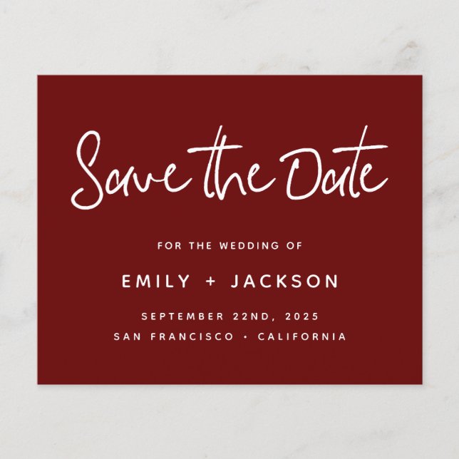 Budget Burgundy Save the Date Invitation Flyer (Front)
