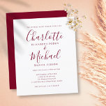 Budget Burgundy Script Wedding Invitation<br><div class="desc">Featuring signature style names,  this elegant budget wedding invitation can be personalised with your information in chic burgundy lettering. Designed by Thisisnotme©</div>