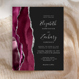 Budget Burgundy Silver Agate Dark Wedding Invite