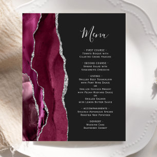 Budget Burgundy Silver Agate Dark Wedding Menu