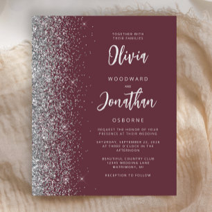 Budget Burgundy Silver Calligraphy Wedding Invite