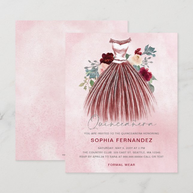 Budget Burgundy Silver glitter Dress Quinceañera (Front/Back)