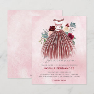 Budget Burgundy Silver glitter Dress Quinceañera