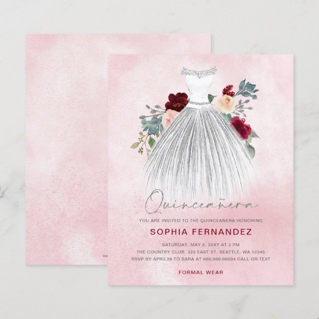 Budget Burgundy Silver glitter Dress Quinceañera (Front/Back)