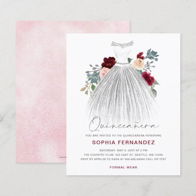 Budget Burgundy Silver glitter Dress Quinceañera (Front/Back)