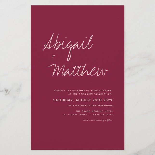 Budget Burgundy Simple Modern Wedding Invitation Flyer (Front)