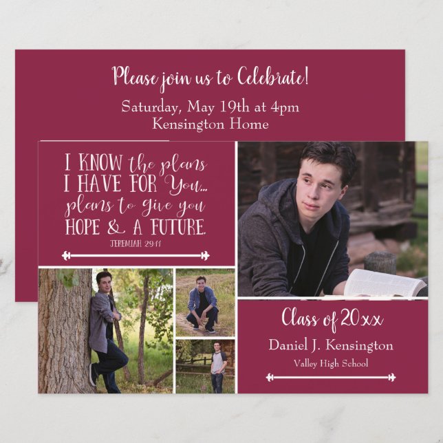 Budget Burgundy Verse Graduation Photo Collage (Front/Back)