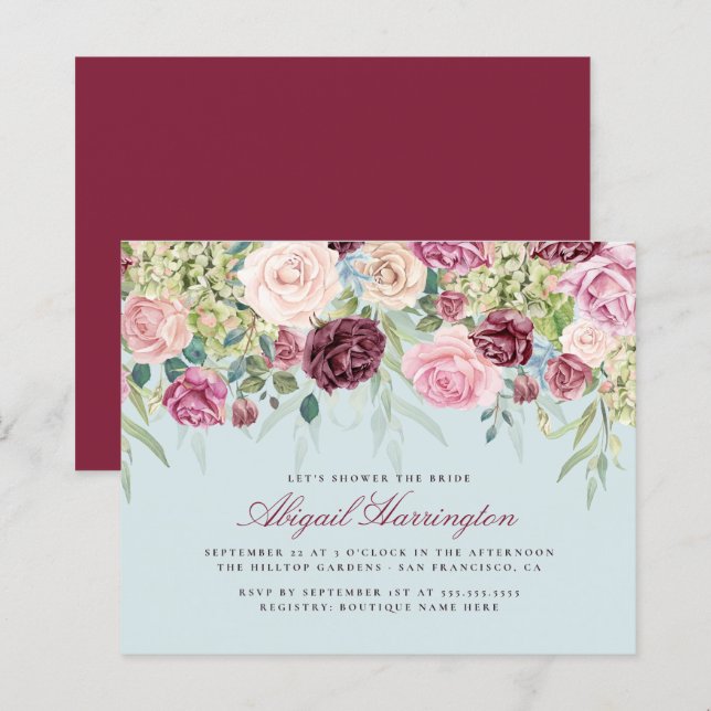 Budget Burgundy Watercolor Floral Bridal Shower (Front/Back)