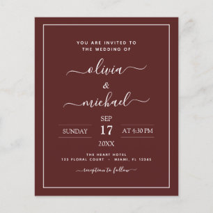 Budget Burgundy Wedding Modern Typography Flyer