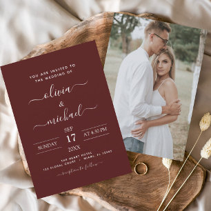 Budget Burgundy Wedding with Photo Invitation