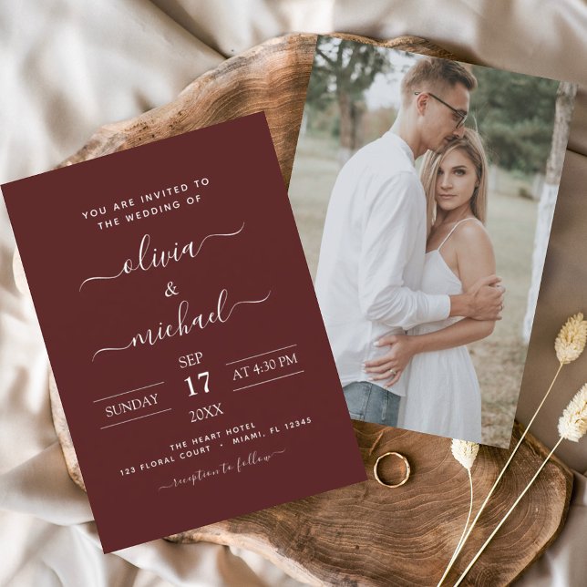 Budget Burgundy Wedding with Photo Invitation (Creator Uploaded)