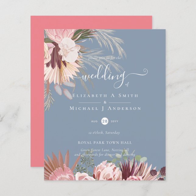 BUDGET Burgundy Wine Pampas Grass Tropical Wedding (Front/Back)