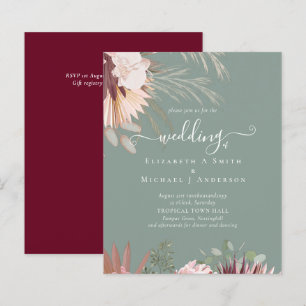 BUDGET Burgundy Wine Pampas Grass Tropical Wedding