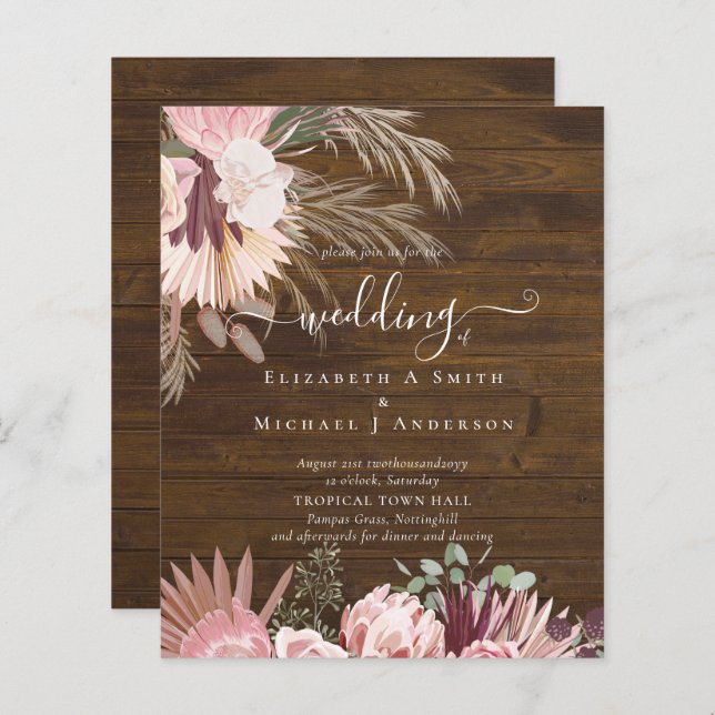 BUDGET Burgundy Wine Pampas Grass Tropical Wedding (Front/Back)