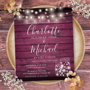 Budget Burgundy Wood Mason Jars Wedding Invitation