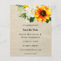 Budget Burlap Sunflower & Whi Floral Save the Date
