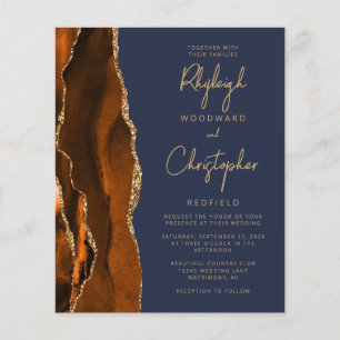 Budget Burnt Orange Agate Blue Wedding Invite
