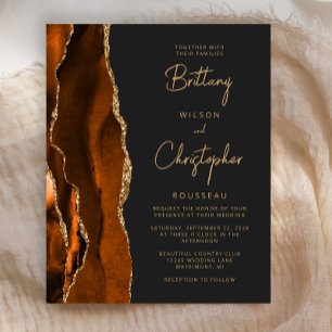 Budget Burnt Orange Agate Dark Wedding Invite