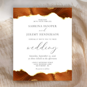 Budget Burnt Orange Agate Gold Wedding Invitation