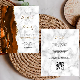 Budget Burnt Orange Agate Marble QR Code Wedding