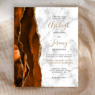 Budget Burnt Orange Agate Marble Wedding Invite