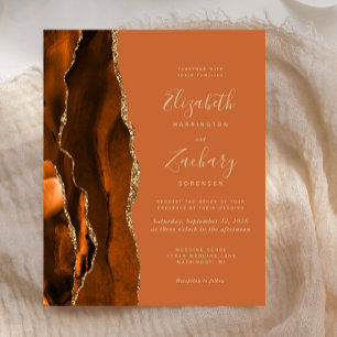 Budget Burnt Orange Brown Agate Wedding Invitation