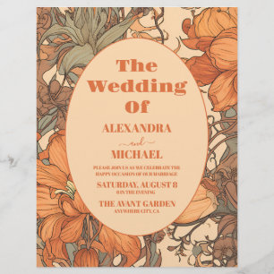 Budget Burnt Orange Floral Art Nouveau Wedding Flyer