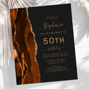 Budget Burnt Orange Gold Agate Dark 50th Birthday