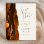 Budget Burnt Orange Gold Agate Ivory Save the Date<br><div class="desc">The left-hand edge of this elegant modern wedding save the date card features a burnt orange watercolor agate border trimmed with faux gold glitter. The customisable text combines gold-coloured handwriting,  copperplate and italic fonts on an ivory background. The reverse side features a matching burnt orange and gold agate design.</div>