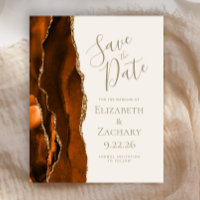 Budget Burnt Orange Gold Agate Ivory Save the Date