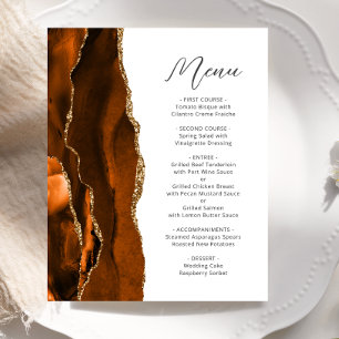 Budget Burnt Orange Gold Agate Script Wedding Menu