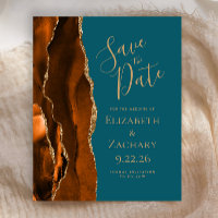 Budget Burnt Orange Gold Agate Teal Save the Date