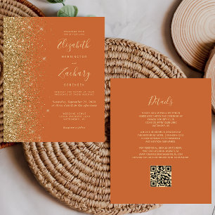 Budget Burnt Orange Gold Glitter QR Code Wedding