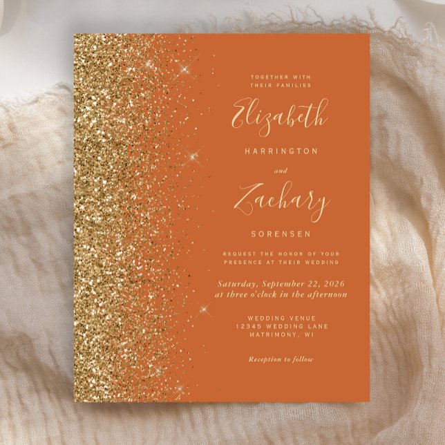 Budget Burnt Orange Gold Glitter Wedding Invite (Creator Uploaded)