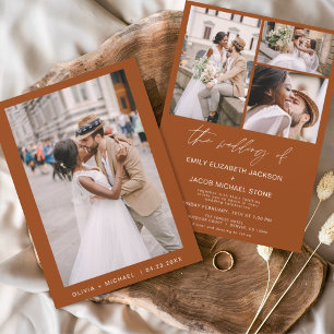 Budget Burnt Orange Photo Wedding Invitation
