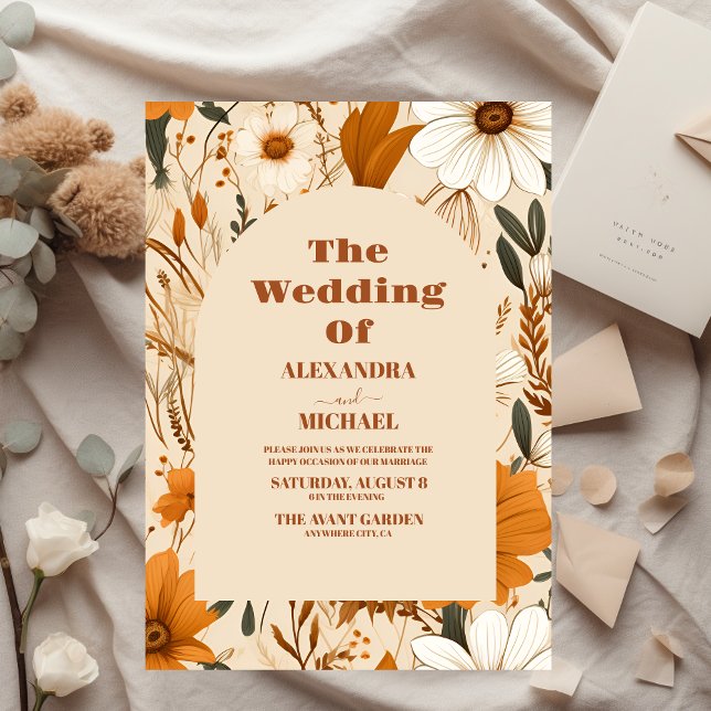Budget Burnt Orange Watercolor Wildflowers Wedding Flyer (Creator Uploaded)