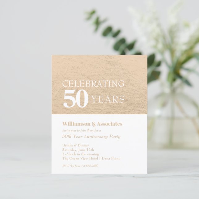 Budget Business Anniversary Gold White Invitations (Standing Front)