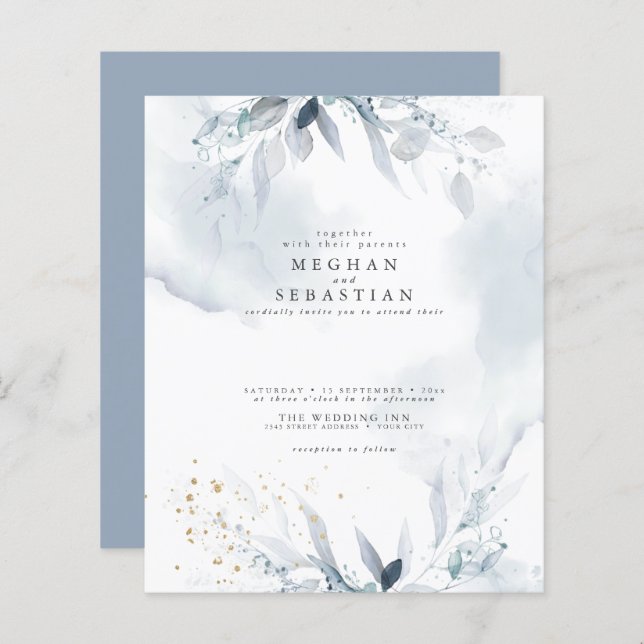 Budget But Beautiful Elegant Blue Watercolor (Front/Back)