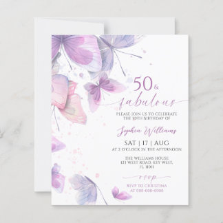 Budget Butterfly 50 & Fabulous Birthday Invitation