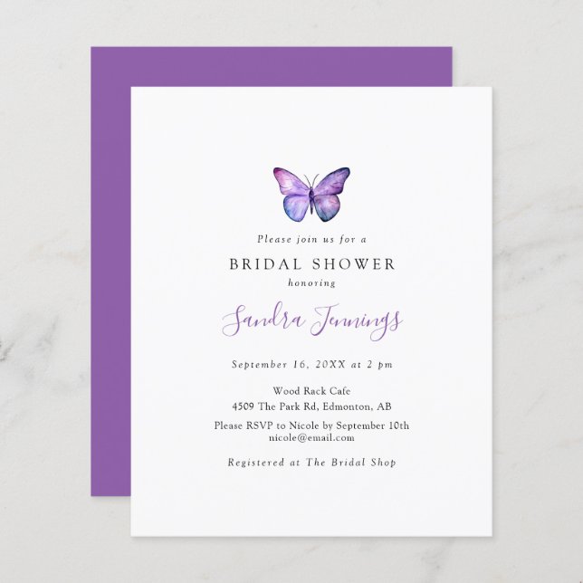 Budget Butterfly Bridal Shower Elegant Minimalist (Front/Back)