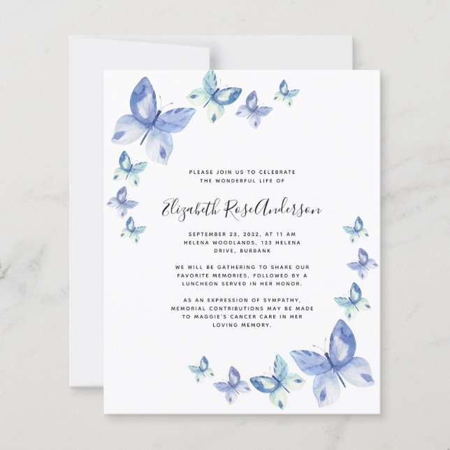 BUDGET Butterfly Celebration of Life Invitation (Front)