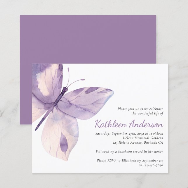 Budget Butterfly Celebration of Life Invitation (Front/Back)