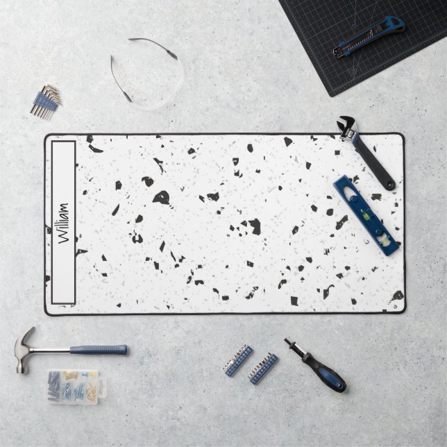 Budget Buy, Black & Grey Chips Terrazzo Pattern Desk Mat (Workstation)
