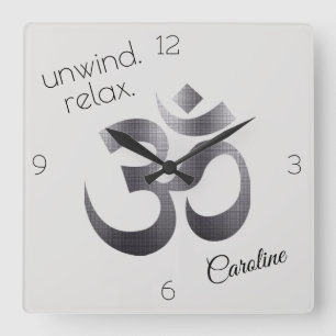 Budget Buy, Metal Textured Black Om Symbol 10.75" Square Wall Clock