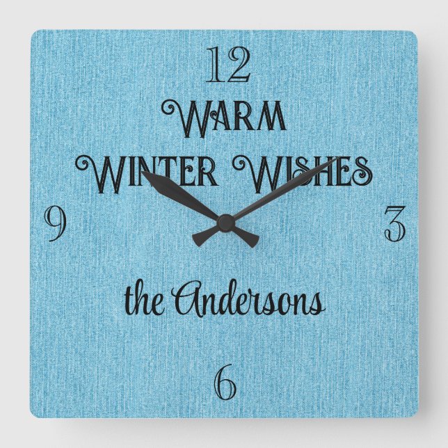 Budget Buy || Winter Blue Denim Print 10.75-in Square Wall Clock (Front)