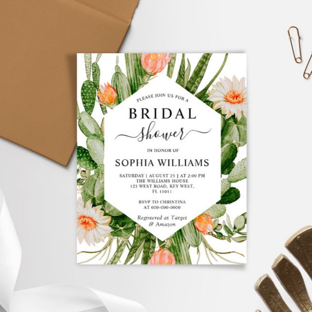 Budget Cactus Flowers Bridal Shower Invitation (Creator Uploaded)