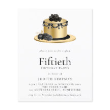 Budget Cake Gold Black 50th Birthday Invitation