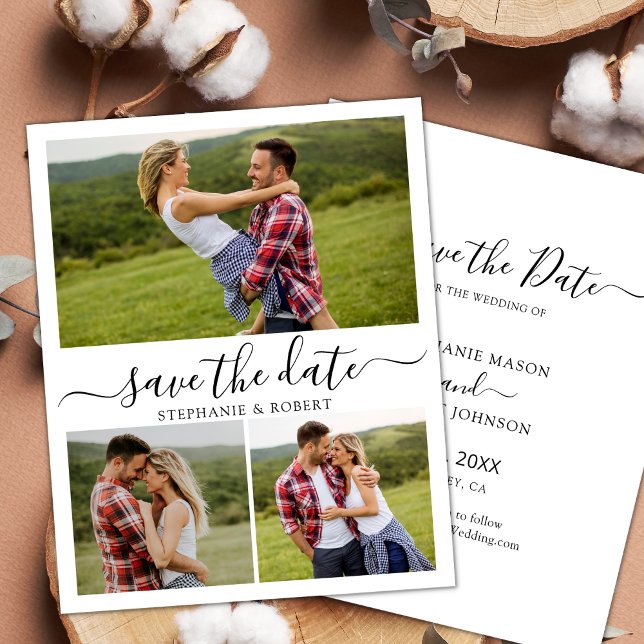 Budget Calligraphy 3 Photo Collage Save The Date Flyer (Creator Uploaded)